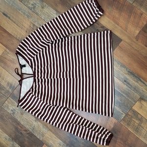 J Crew Brown and White Striped Cotton Longsleeve Top, Size Small